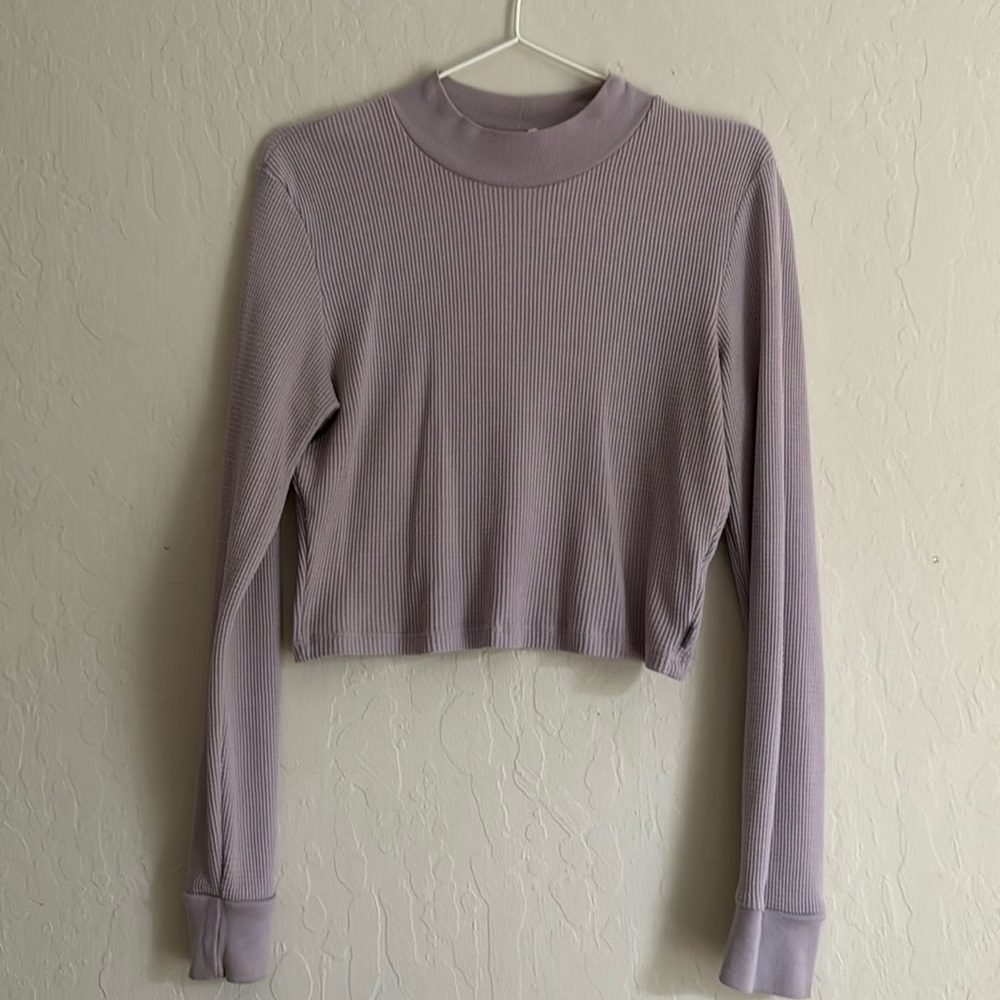 TNA Lavender waffle long sleeve crop